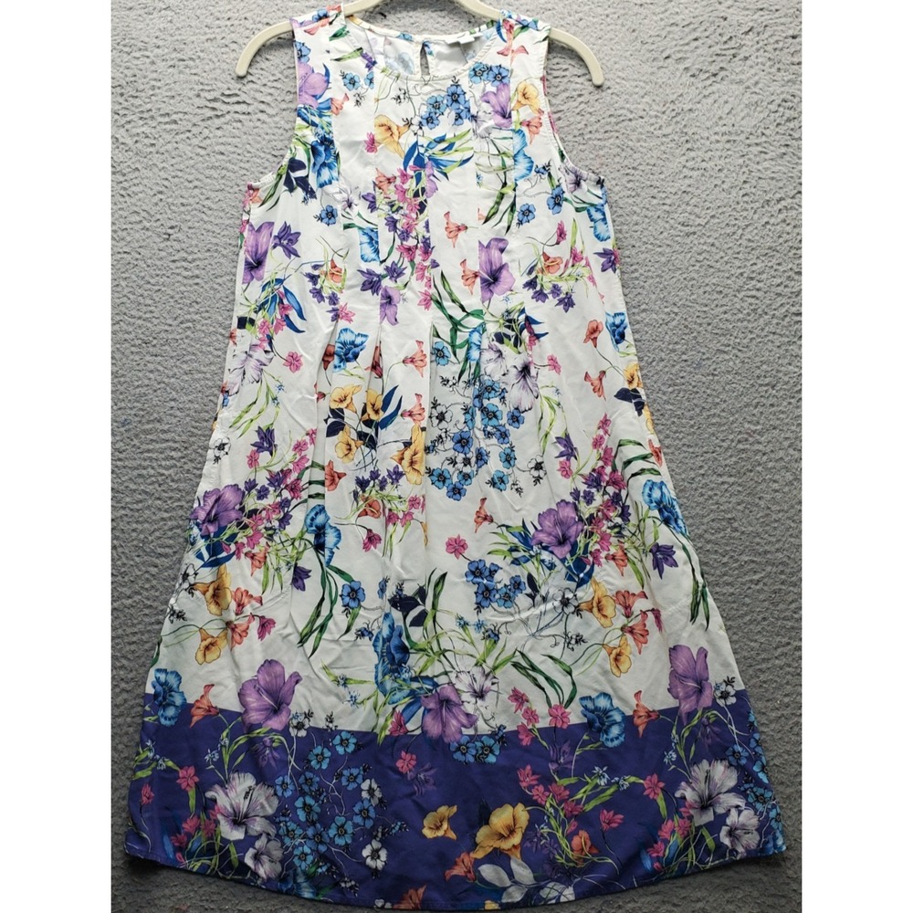 J. Jill Sheath Dress Women Small Multi Floral Rayon Pleated Wide Strap Crew Neck